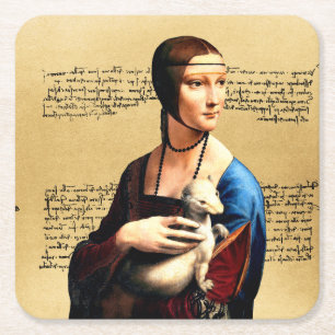 Leonardo da Vinci Lady with Ermine Square Paper Coaster