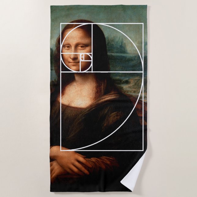 Leonardo da Vinci Mona Lisa Fibonacci Sequence Beach Towel (Front)