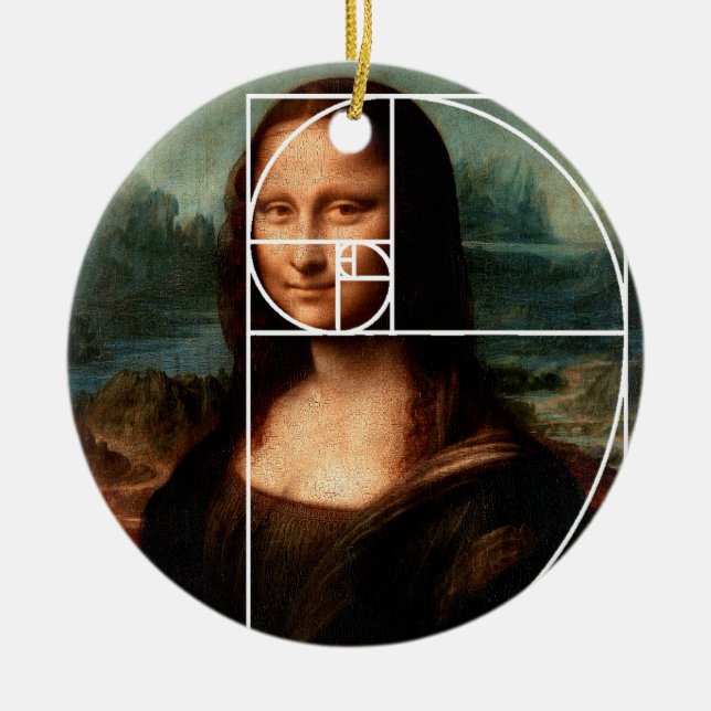 Leonardo da Vinci Mona Lisa Fibonacci Sequence Ceramic Tree Decoration (Front)