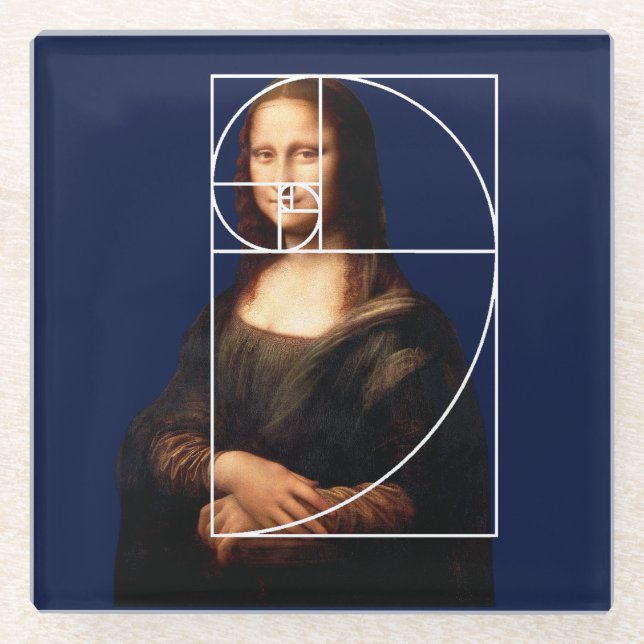 Leonardo da Vinci Mona Lisa Fibonacci Sequence Glass Coaster (Front)
