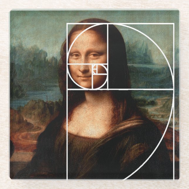 Leonardo da Vinci Mona Lisa Fibonacci Sequence Glass Coaster (Front)