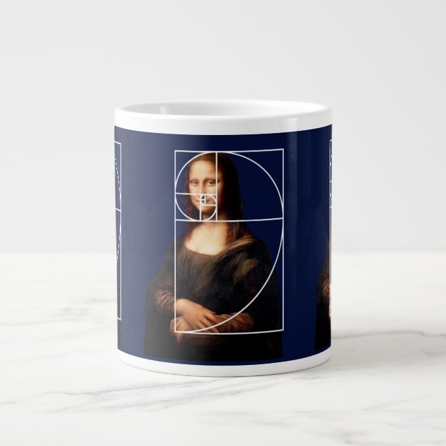 Leonardo da Vinci Mona Lisa Fibonacci Sequence Large Coffee Mug (Front)
