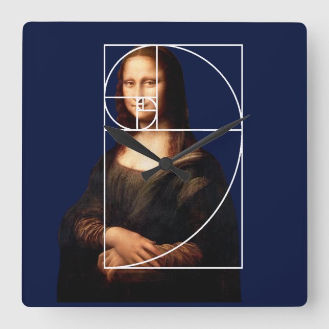 Leonardo da Vinci Mona Lisa Fibonacci Sequence Square Wall Clock (Front)