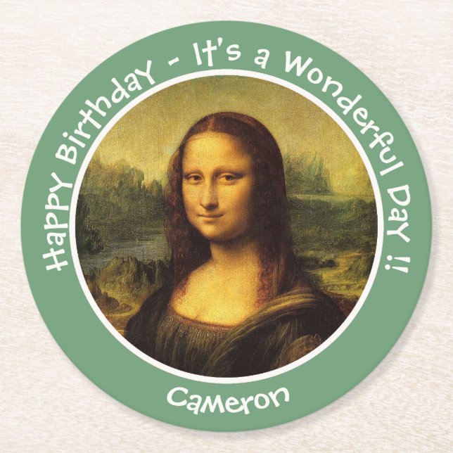Leonardo da Vinci Mona Lisa Party Collection Round Paper Coaster (Front)