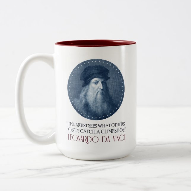 Leonardo da Vinci Portrait with Quote Two-Tone Coffee Mug (Left)