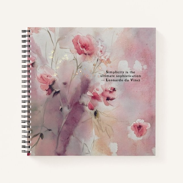 Leonardo da Vinci Quote Pink Floral Journal (Front)
