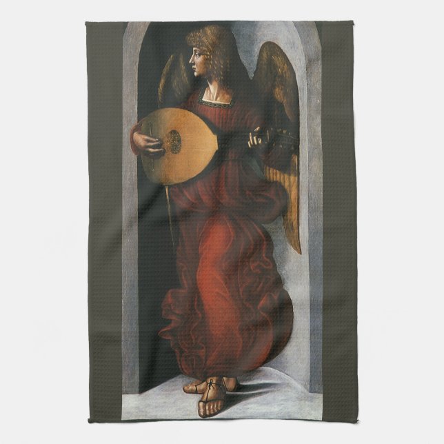 Leonardo da Vinci"s An Angel in Red with a Lute Tea Towel (Vertical)