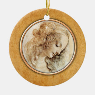 Leonardo-da-Vinci’s Female Head Drawing  Ornamen Ceramic Tree Decoration