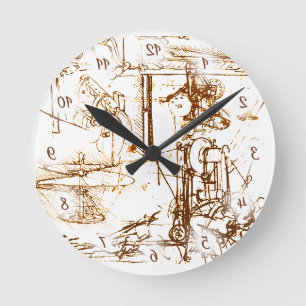 Leonardo Da Vinci sketchings with reversed numbers Round Clock