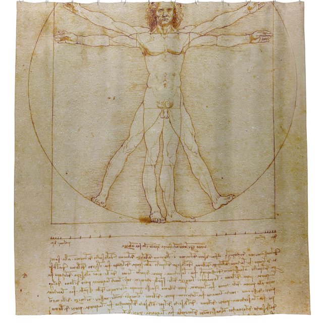 Leonardo Da Vinci, The Vitruvian Man,Renaissance Shower Curtain (Front)