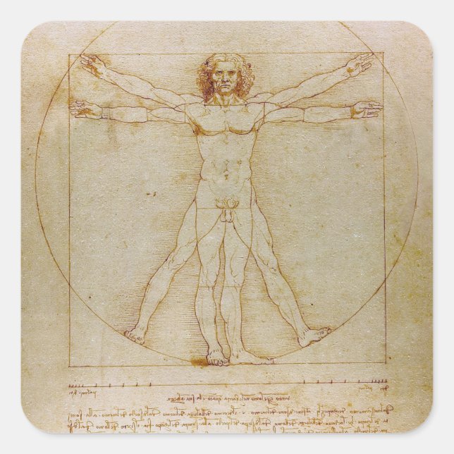 Leonardo Da Vinci, The Vitruvian Man,Renaissance Square Sticker (Front)
