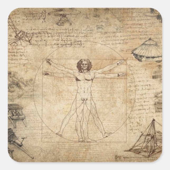 Leonardo Da Vinci The Vitruvian Man Square Sticker (Front)