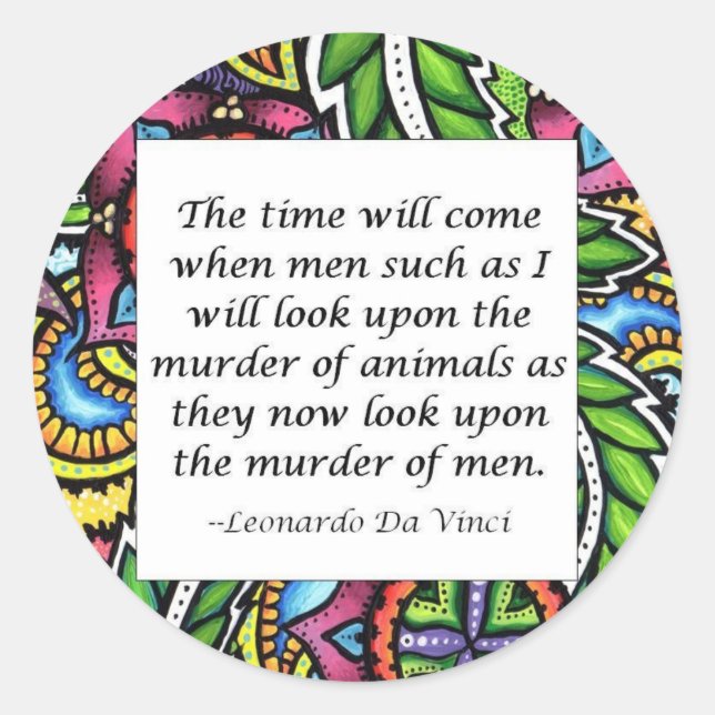 Leonardo Da Vinci vegetarian quote Classic Round Sticker (Front)