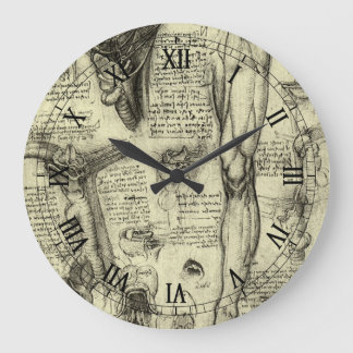 Leonardo da Vinci Vintage Human Anatomy Larynx Leg Large Clock