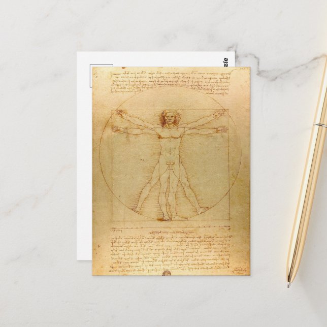 Leonardo Da Vinci, Vitruvian Man, Golden Ratio Postcard (Front/Back In Situ)