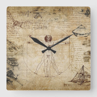 leonardo Da Vinci Vitruvian Man Square Wall Clock