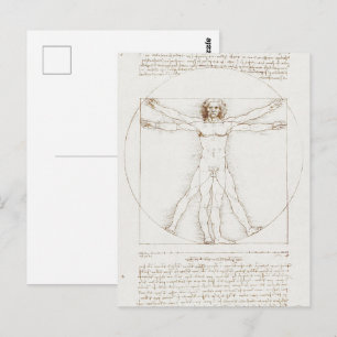 Leonardo da Vinci Vitruvian Man Vintage Art Postcard
