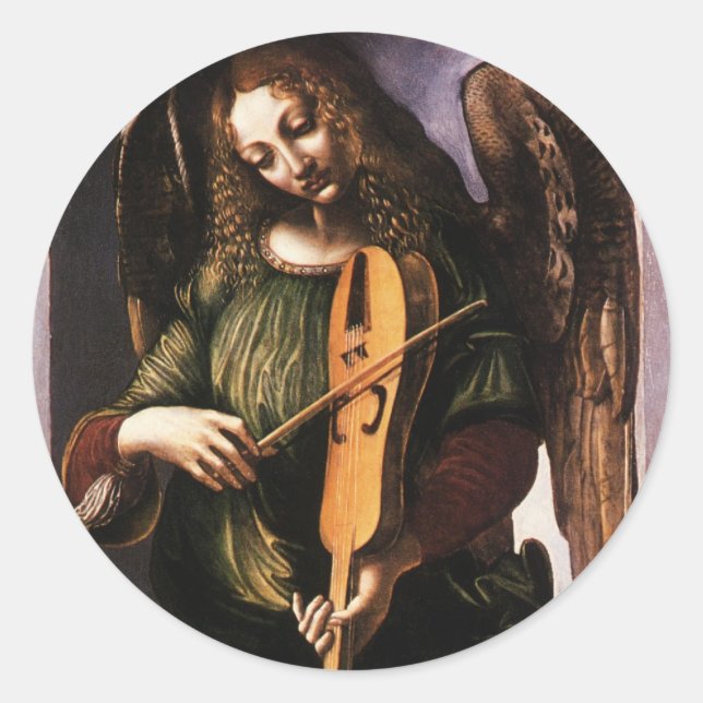 Leonardo da Vinci's Angel in Green with a Vielle Classic Round Sticker (Front)