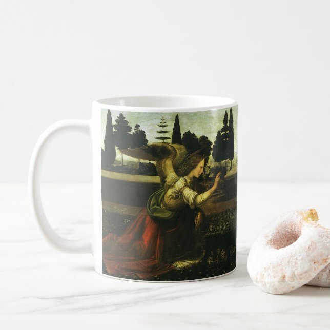 Leonardo da Vinci's Annunciation of the Lord Coffee Mug (With Donut)