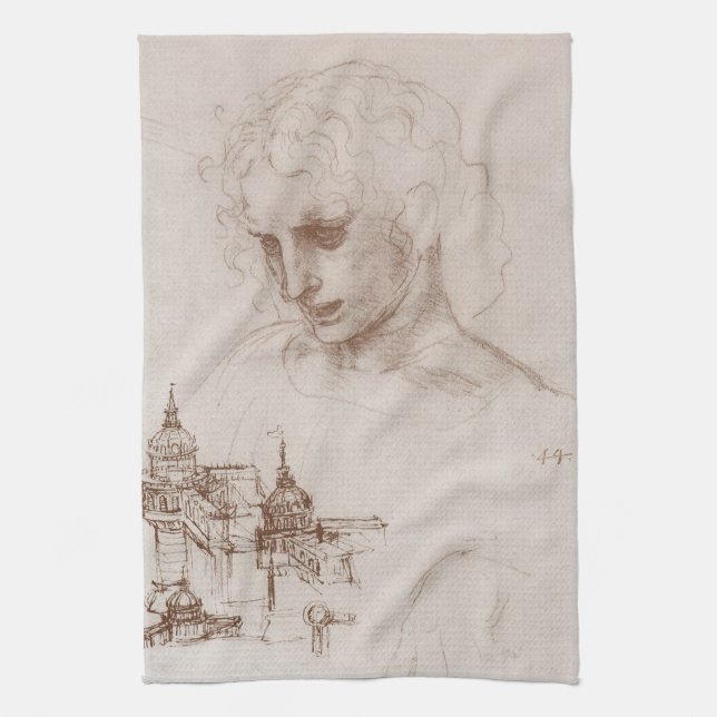 Leonardo da Vinci's Apostle Jacobus Sforza Castle Tea Towel (Vertical)