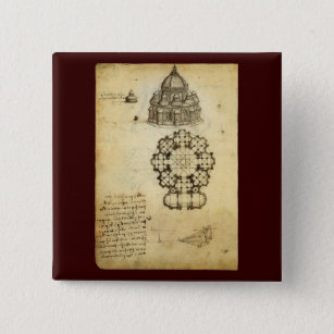 Leonardo da Vinci's Architectural Cathedral Study 15 Cm Square Badge