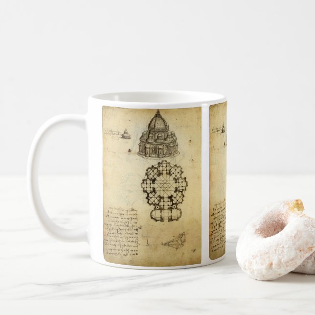 Leonardo da Vinci's Architectural Cathedral Study Coffee Mug (With Donut)