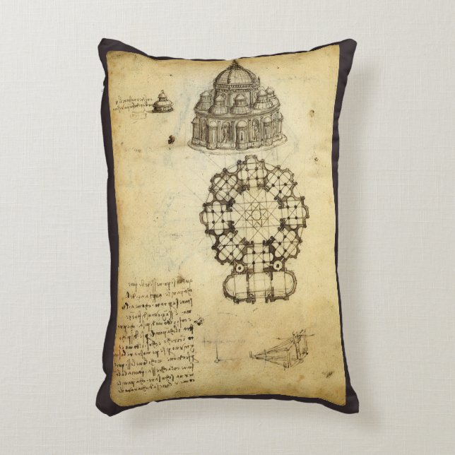 Leonardo da Vinci's Architectural Cathedral Study Decorative Cushion (Front(Vertical))