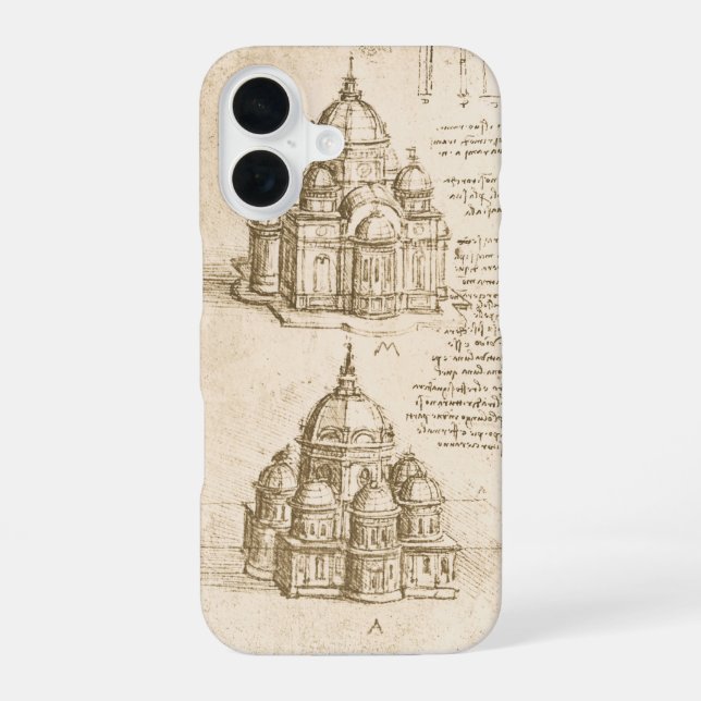 Leonardo da Vinci's Architectural Cathedral Study iPhone 16 Case (Back)