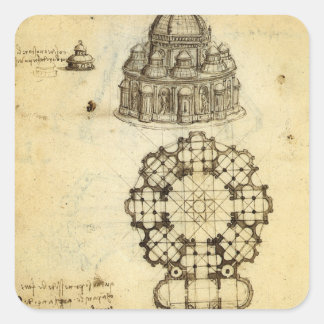 Leonardo da Vinci's Architectural Cathedral Study Square Sticker