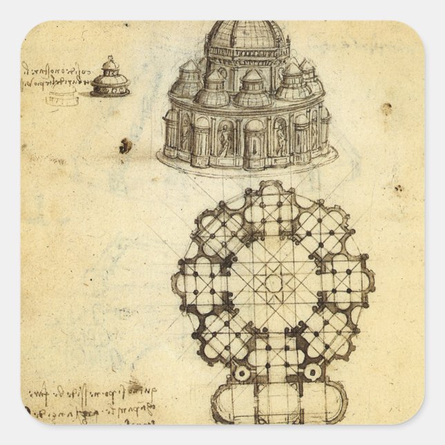 Leonardo da Vinci's Architectural Cathedral Study Square Sticker (Front)