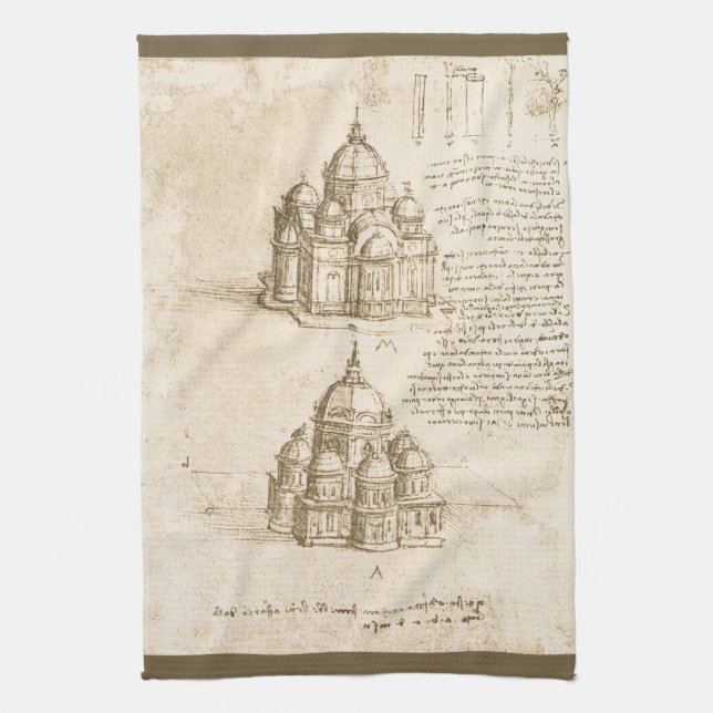 Leonardo da Vinci's Architectural Cathedral Study Tea Towel (Vertical)