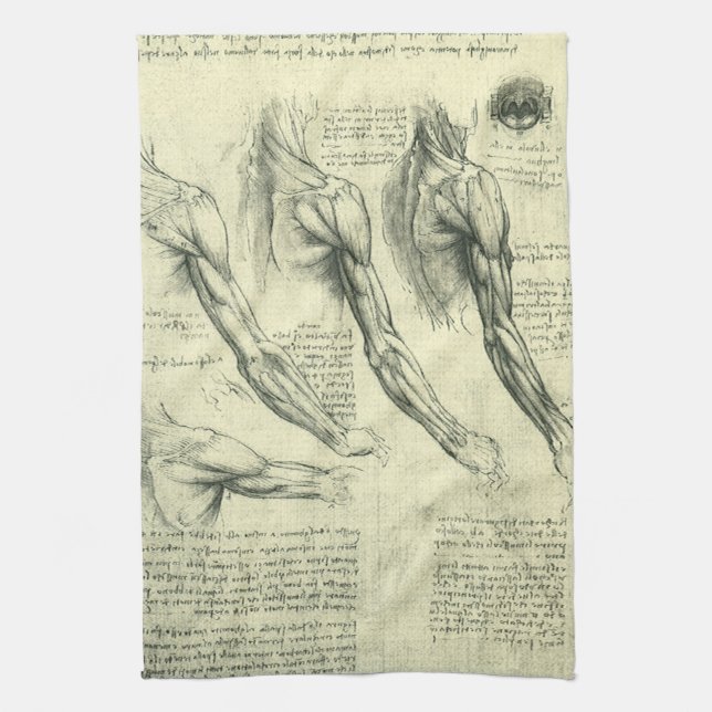 Leonardo da Vinci's Arm and Shoulder Anatomy Tea Towel (Vertical)