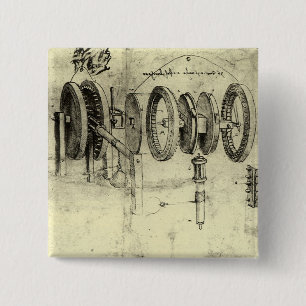 Leonardo da Vinci's Engineering Sketch of a Wheel 15 Cm Square Badge