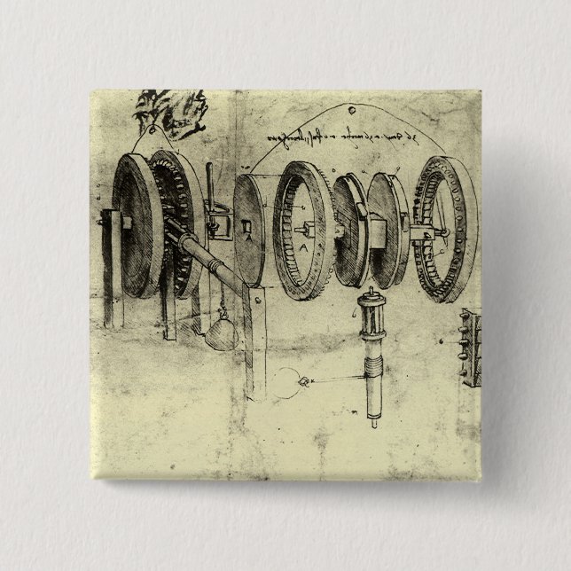 Leonardo da Vinci's Engineering Sketch of a Wheel 15 Cm Square Badge (Front)