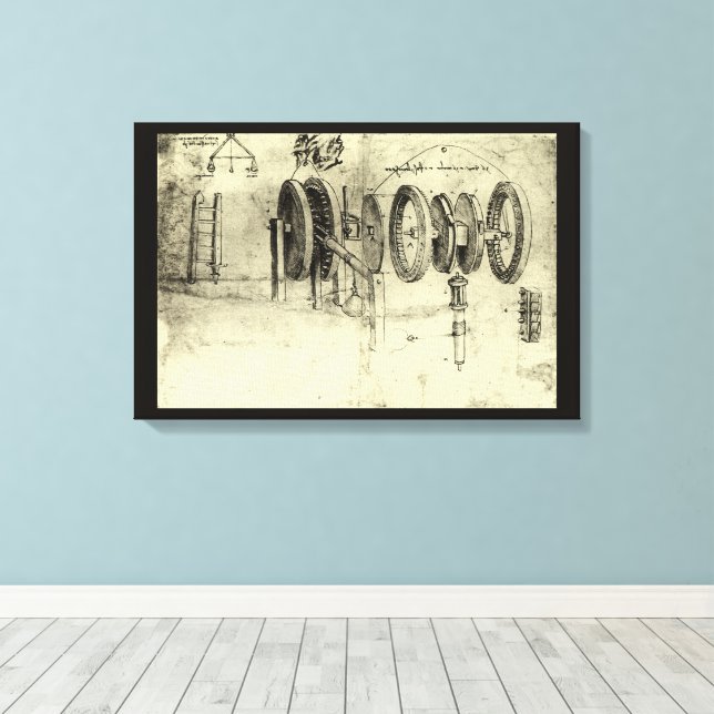 Leonardo da Vinci's Engineering Sketch of a Wheel Canvas Print (Insitu(Wood Floor))