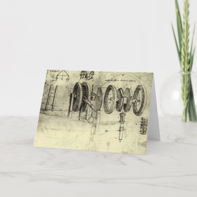 Leonardo da Vinci's Engineering Sketch of a Wheel Card (Front)