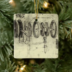 Leonardo da Vinci's Engineering Sketch of a Wheel Ceramic Ornament