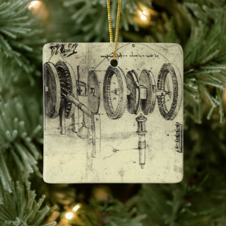 Leonardo da Vinci's Engineering Sketch of a Wheel Ceramic Ornament