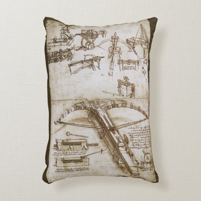 Leonardo da Vinci's Giant Crossbow Weapon Sketch Decorative Cushion (Front(Vertical))