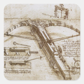 Leonardo da Vinci's Giant Crossbow Weapon Sketch Square Sticker