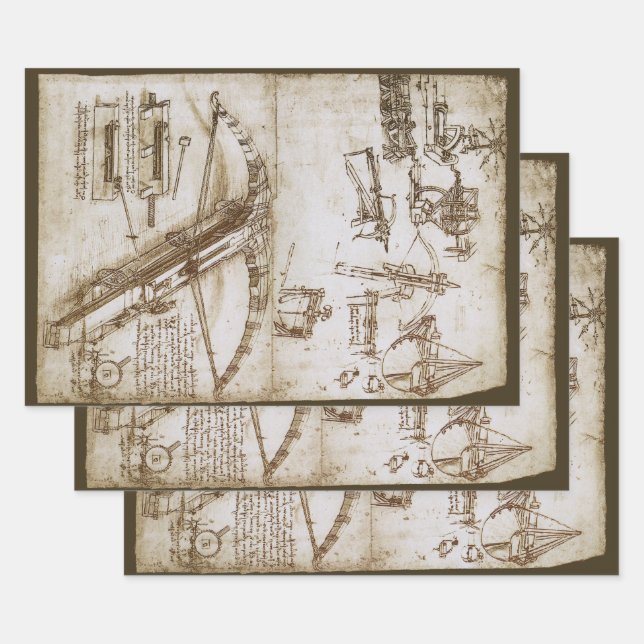 Leonardo da Vinci's Giant Crossbow Weapon Sketch Wrapping Paper Sheet (Set)