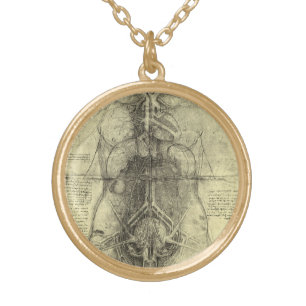 Leonardo da Vinci's Human Anatomy, Female Torso Gold Plated Necklace