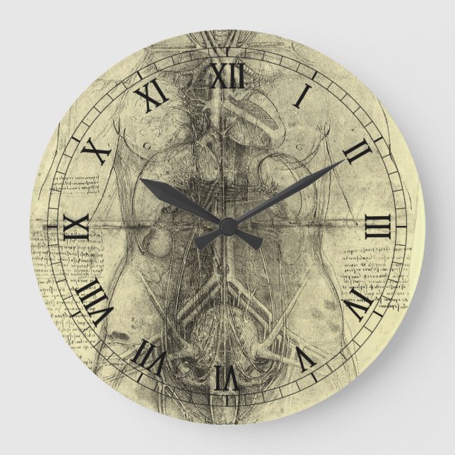 Leonardo da Vinci's Human Anatomy, Female Torso Large Clock (Front)