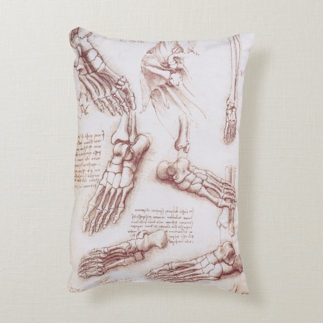 Leonardo da Vinci's Human Anatomy Foot Bones Decorative Cushion (Back(Vertical))