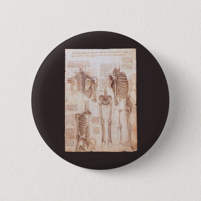 Leonardo da Vinci's Human Anatomy Skeleton Bones 6 Cm Round Badge (Front)