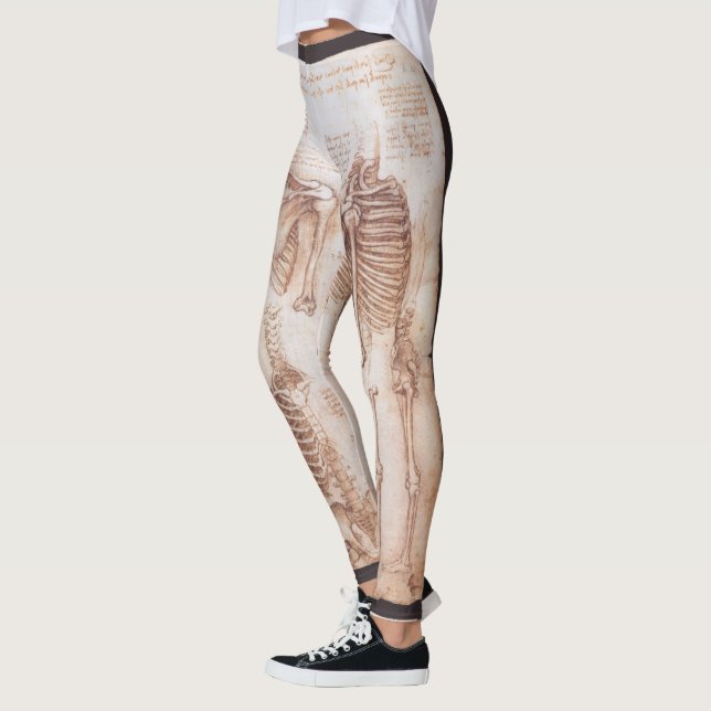 Leonardo da Vinci's Human Anatomy Skeleton Bones Leggings (Left)