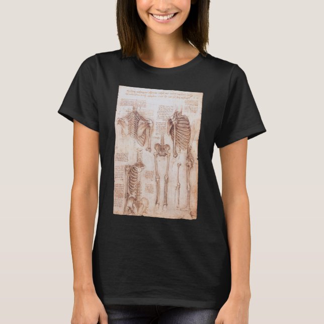 Leonardo da Vinci's Human Anatomy Skeleton Bones T-Shirt (Front)