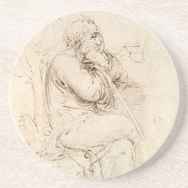 Leonardo da Vinci's Old Man and Water Sketch Coaster (Front)