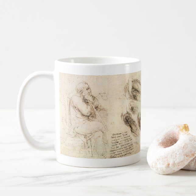 Leonardo da Vinci's Old Man and Water Sketch Coffee Mug (With Donut)