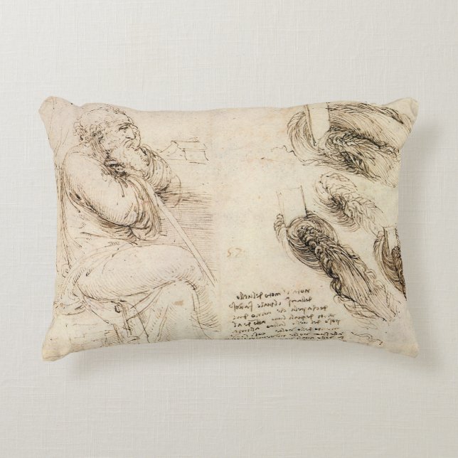 Leonardo da Vinci's Old Man and Water Sketch Decorative Cushion (Front)